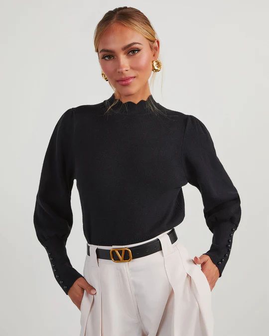 Humphrey Scalloped Mock Neck Sweater | VICI Collection