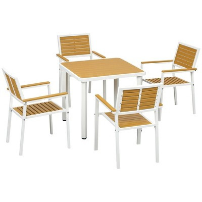 Outsunny 5pc Outdoor Table and Chairs, Aluminum Patio Dining Set for 4 w/ HDPE Materials Dinner Table with Umbrella Hole Yellow | Target