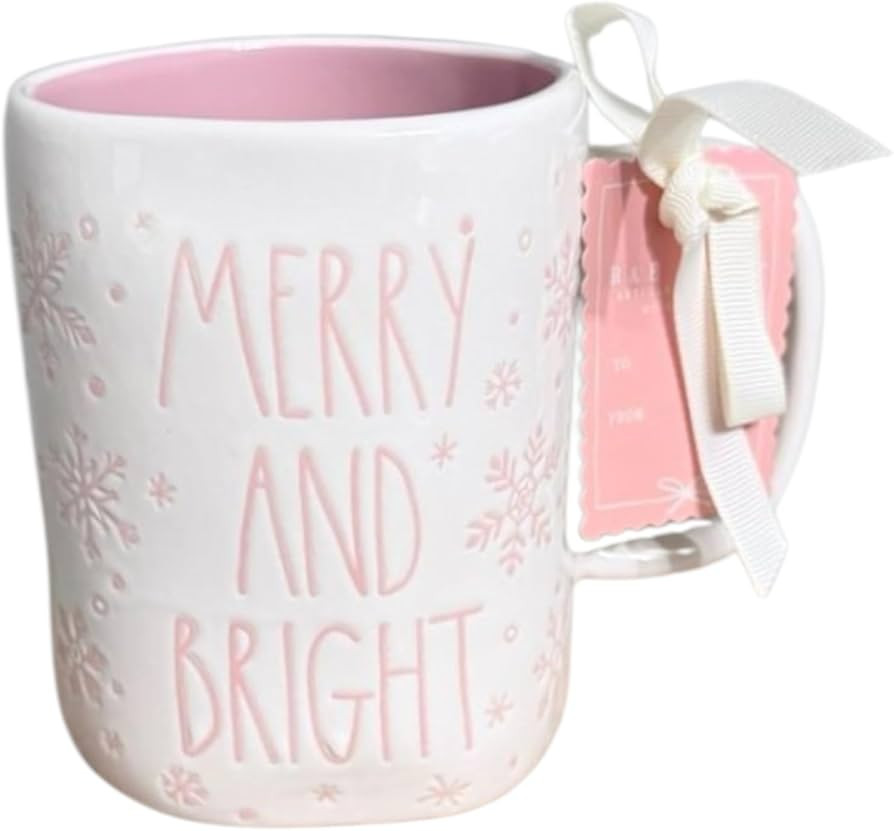 Rae dunn christmas Themed ceramic coffee Mugs. (Merry and Bright (snowflakes)) | Amazon (US)