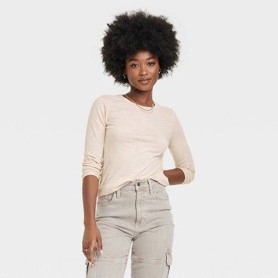 Women's Slim Fit Long Sleeve T-Shirt - Universal Thread™ Beige M | Target
