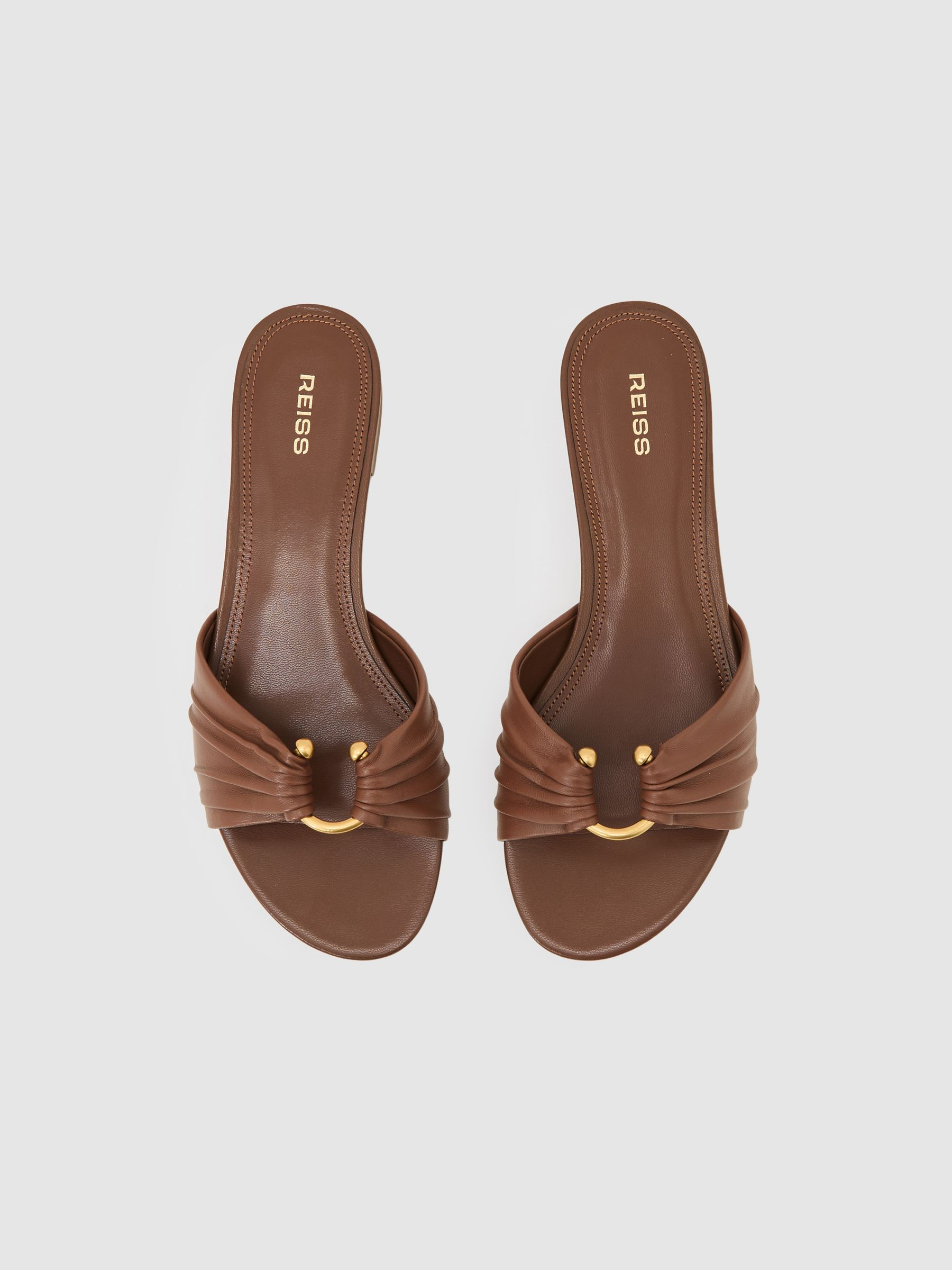 Reiss Leather Open-Ring Flat Sandals in Tan | REISS | Reiss US