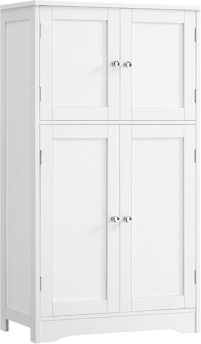 Iwell Bathroom Floor Storage Cabinet with 2 Adjustable Shelves & 4 Doors, Freestanding Cabinet, B... | Amazon (US)