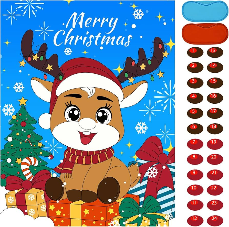 Christmas Games - Pin The Nose on The Reindeer Games for Families Party, Cute Indoor Christmas Ho... | Amazon (US)