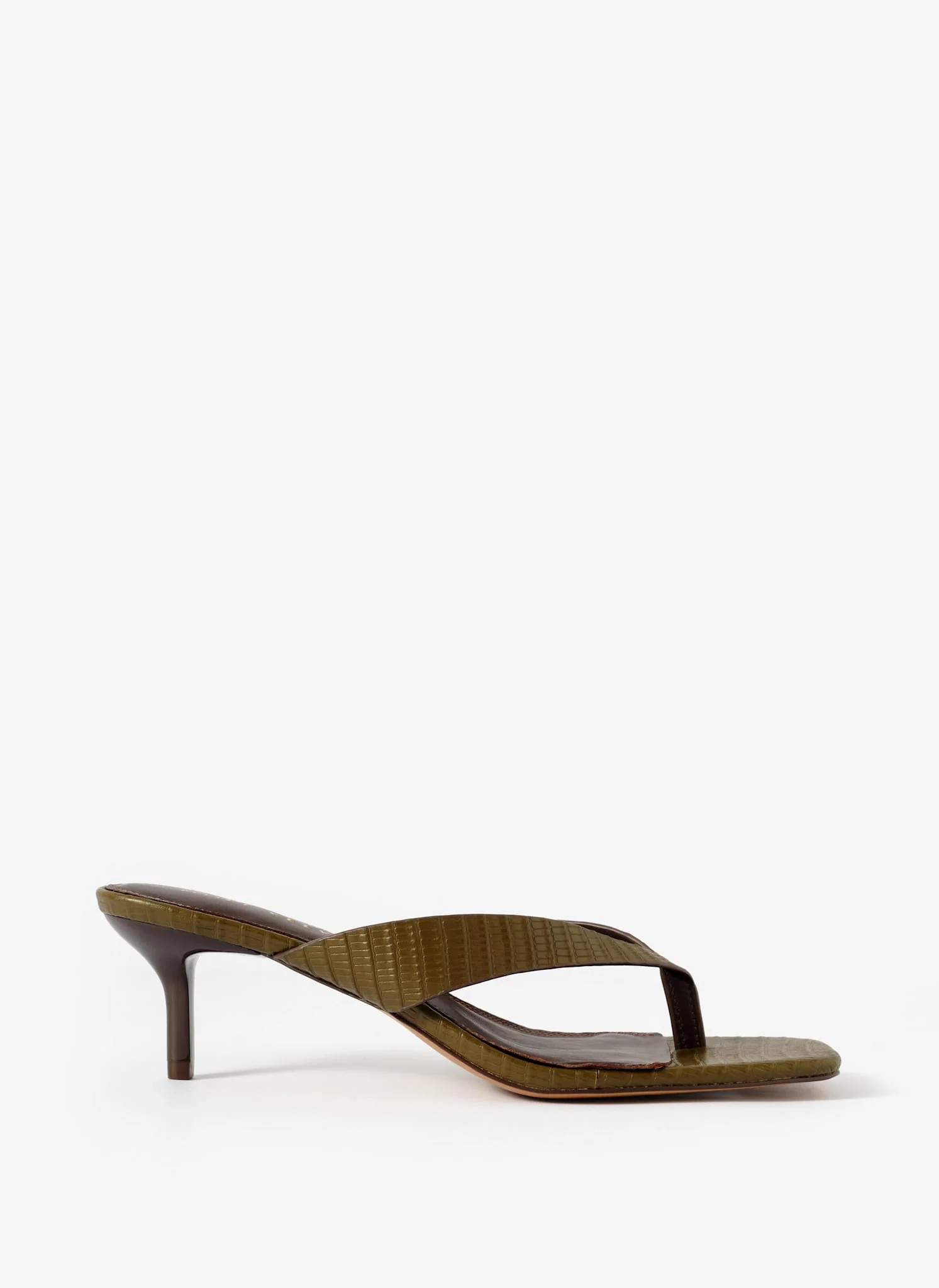 Betty Khaki Leather Flip Flop Heels | Mint Velvet