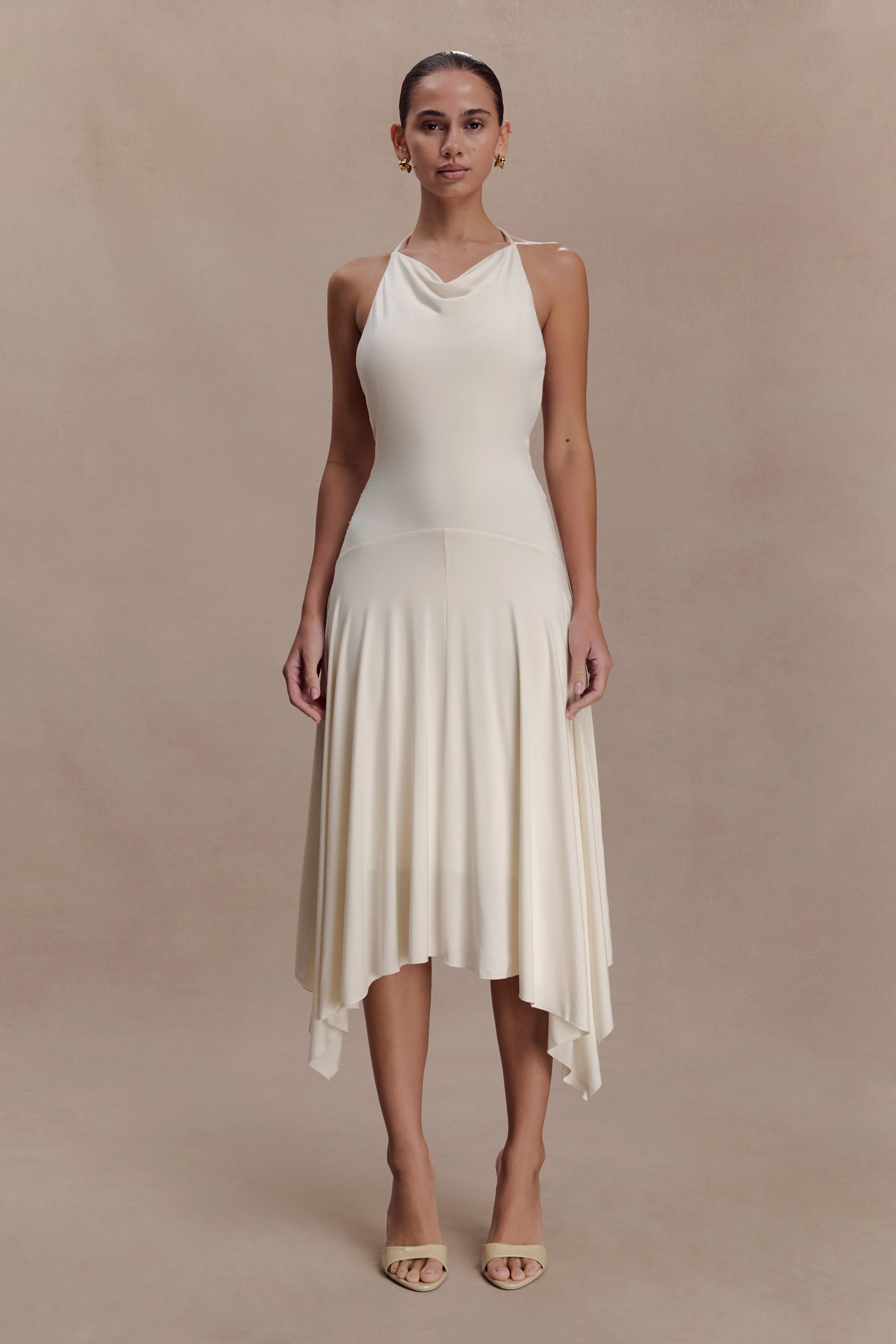 Modal Hankie Midi Dress - Ivory | MESHKI US