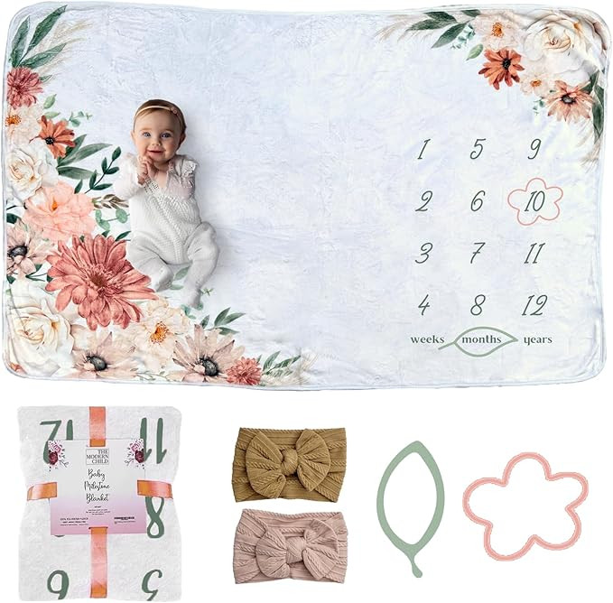 Baby Monthly Milestone Blanket- Milestone Blanket for Baby Girl and Boy - Personalized Newborn Gr... | Amazon (US)