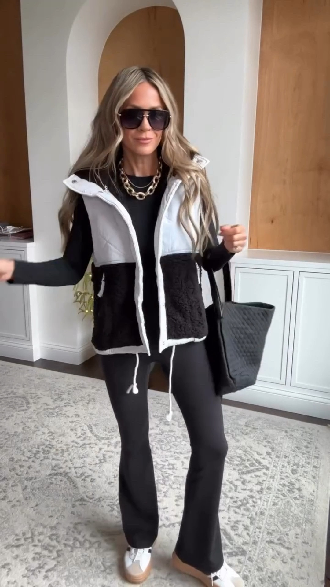 Amazon flare leggings that have no front seam and also come in length options! Love them paired with a seamless top and cute puffer vest for an elevated casual winter outfit 🖤👟

#casualoutfitinspo #winteroutfitideas

#LTKOver40 #LTKActive #LTKFindsUnder50