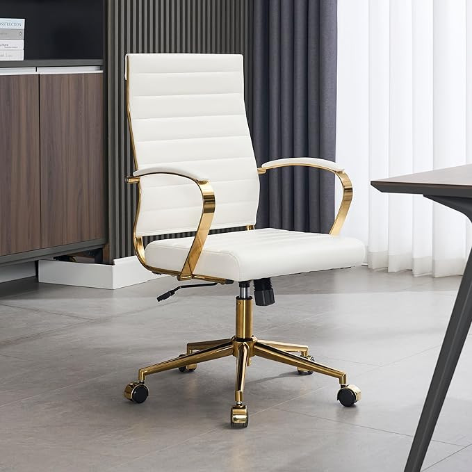 Okeysen Gold Office Desk Chair, Ergonomic Leather Modern Conference Room Chairs, Executive Ribbed... | Amazon (US)