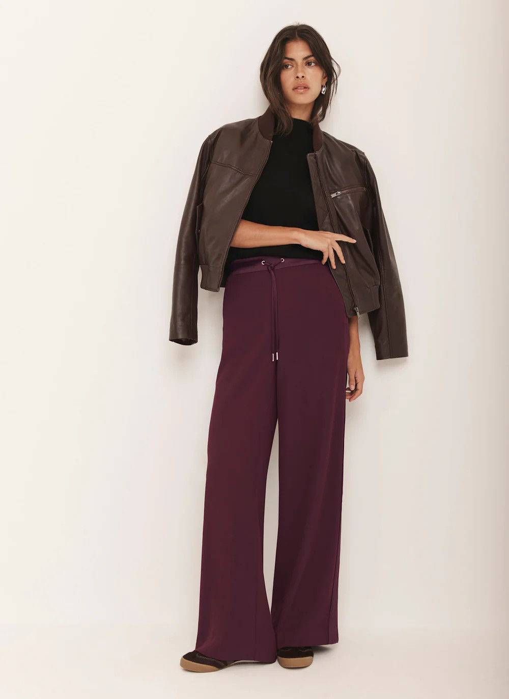 Burgundy Side Stripe Trousers | Mint Velvet