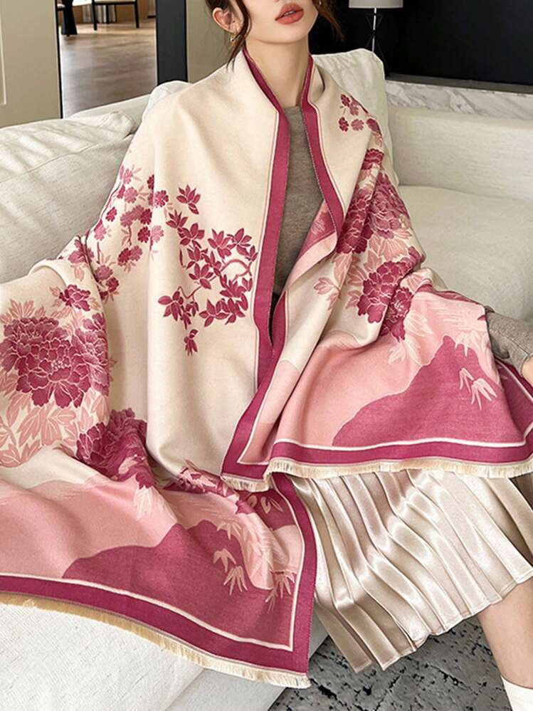 FADZOYLE 1pc Pink Women's Scarves Cashmere Feel Color Long Shawl Scarf Tassel Printed Pattern Keep Warm Silky Soft Wool Fashion Large Shawls And Wraps For Autumn Winter Daily Life Evening Dresses Travel Office Winter Wedding And Gift Elegant | SHEIN