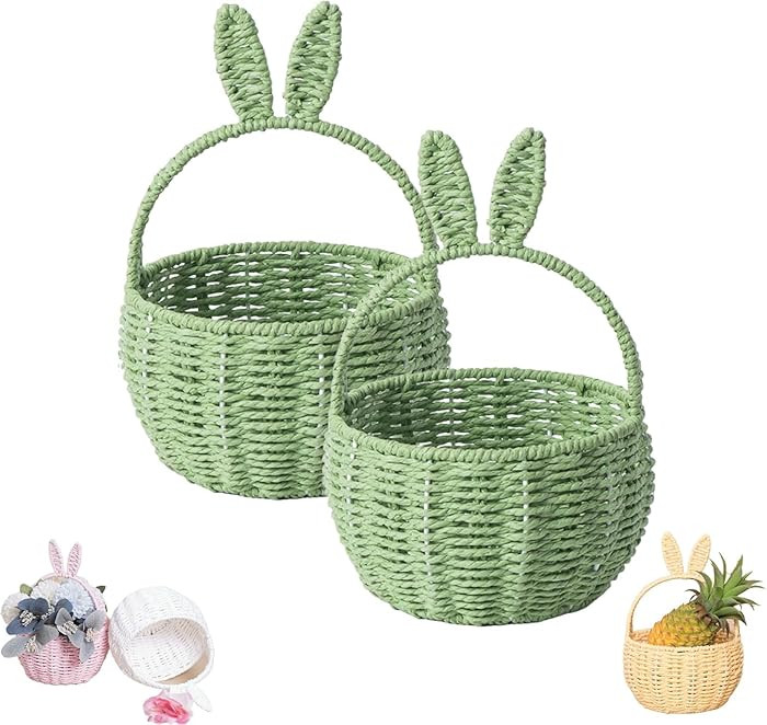 HELLORSO Basket with Handle Easter Bunny Rattan Woven Picnic Baskets with Rabbit Ear Straw Wicker... | Amazon (US)