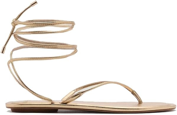 Women's Gold Lace-Up Flat Sandals Strappy Round Thong Toe Gladiator Tie Up Dress Flip Flop Summer... | Amazon (US)
