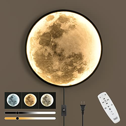 QIYIMEILUX 31.5 inch Large Moon Wall Sconce Plug in Dimmable Modern LED Wall Light with Remote Co... | Amazon (US)