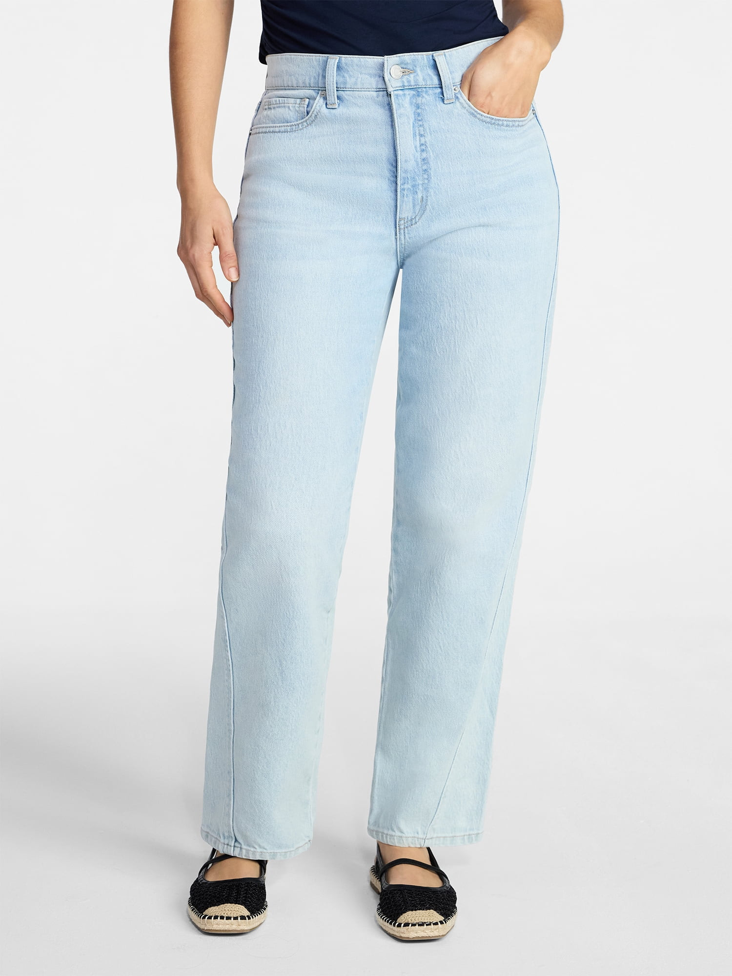 Time and Tru Women's High Rise Relaxed Straight Leg Jeans, 30" Inseam, Sizes 0-22 | Walmart (US)