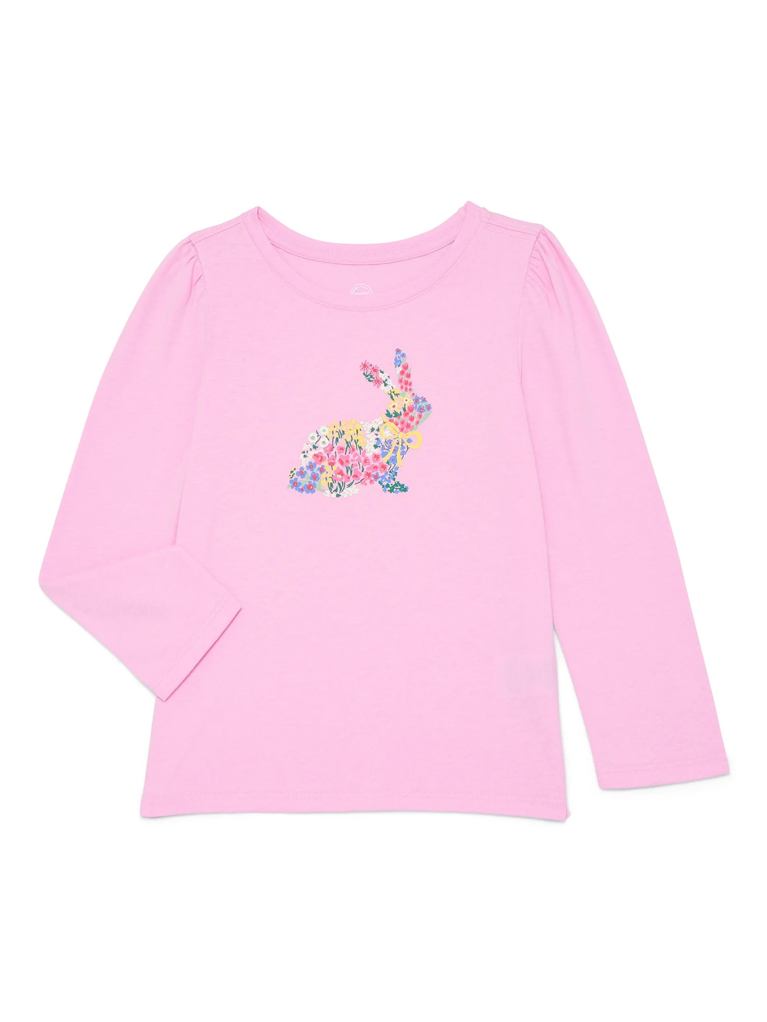 Wonder Nation Toddler Girls Crewneck Tee with Long Sleeves, Sizes 18M-5T | Walmart (US)