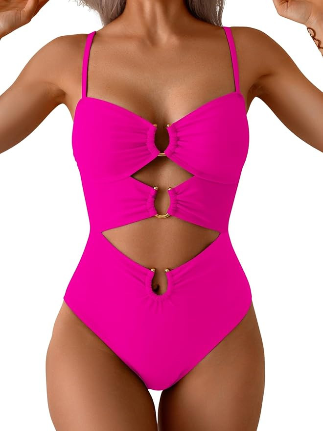 Eomenie Womens Cutout One Piece Swimsuit with Ring Linked Sexy Monokini Bathing Suit for Beach Va... | Amazon (US)