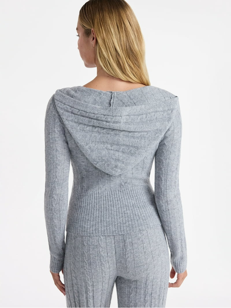 No Boundaries Cable Knit Sweater Hoodie, Lightweight, Women's | Walmart (US)
