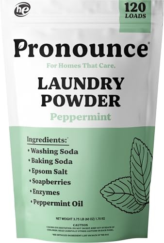 Pronounce Laundry Detergent Powder Alternative | Non-Toxic, Eco-Friendly, Natural for Sensitive Skin, Eczema, and Babies. Stain + Smell Fighting. HE Safe (Peppermint, 120 Loads) | Amazon (US)