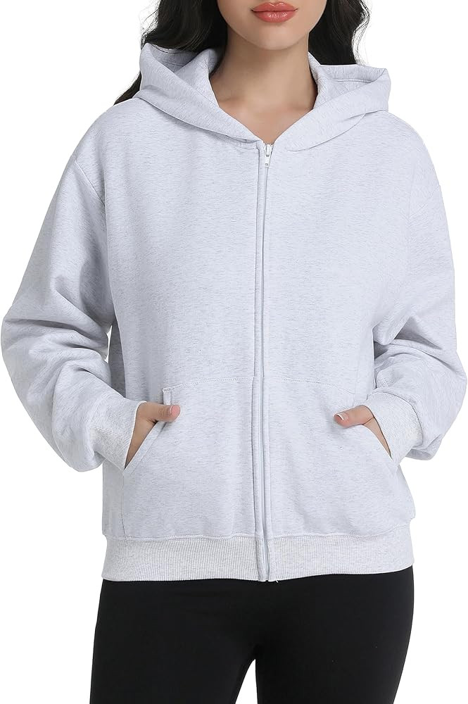Zip Up Hoodies for Women Fleece Jacket with Pockets Casual Sweatshirts Comfy Fall Coats | Amazon (US)