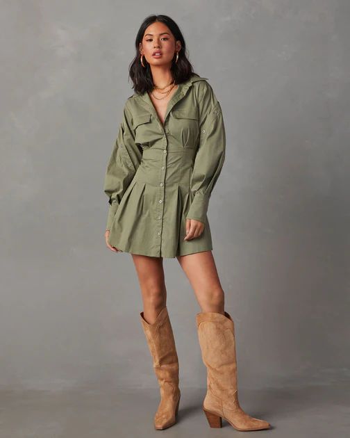 Emille Button Down Mini Dress - Olive | VICI Collection