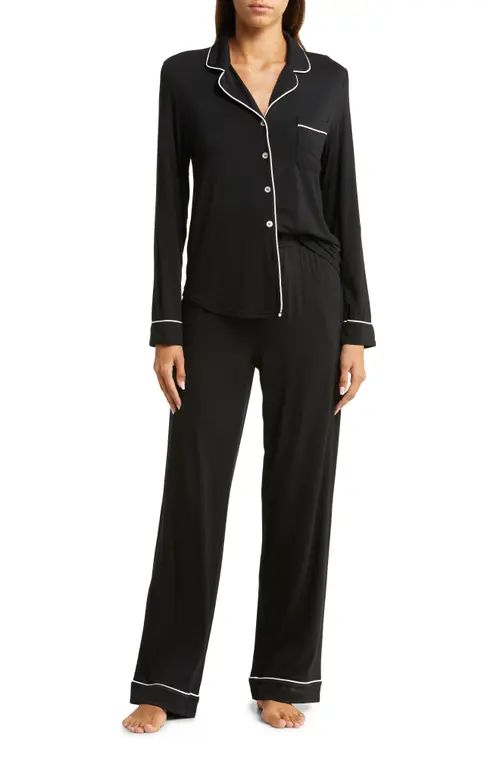 Cozy Earth Long Sleeve Knit Pajamas in Black at Nordstrom, Size Large | Nordstrom