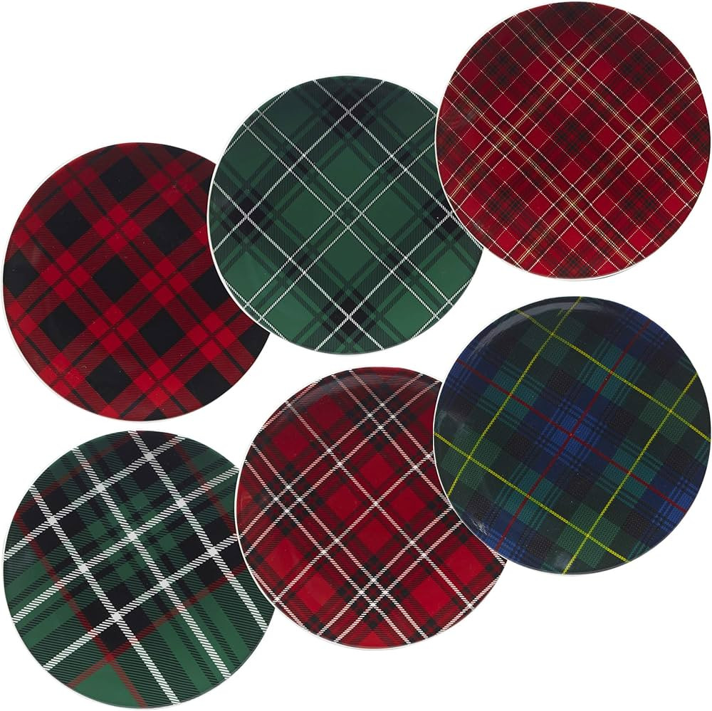 Certified International Christmas Plaid 8.25" Salad/Dessert Plate, Set of 6 Assorted Designs, One... | Amazon (US)