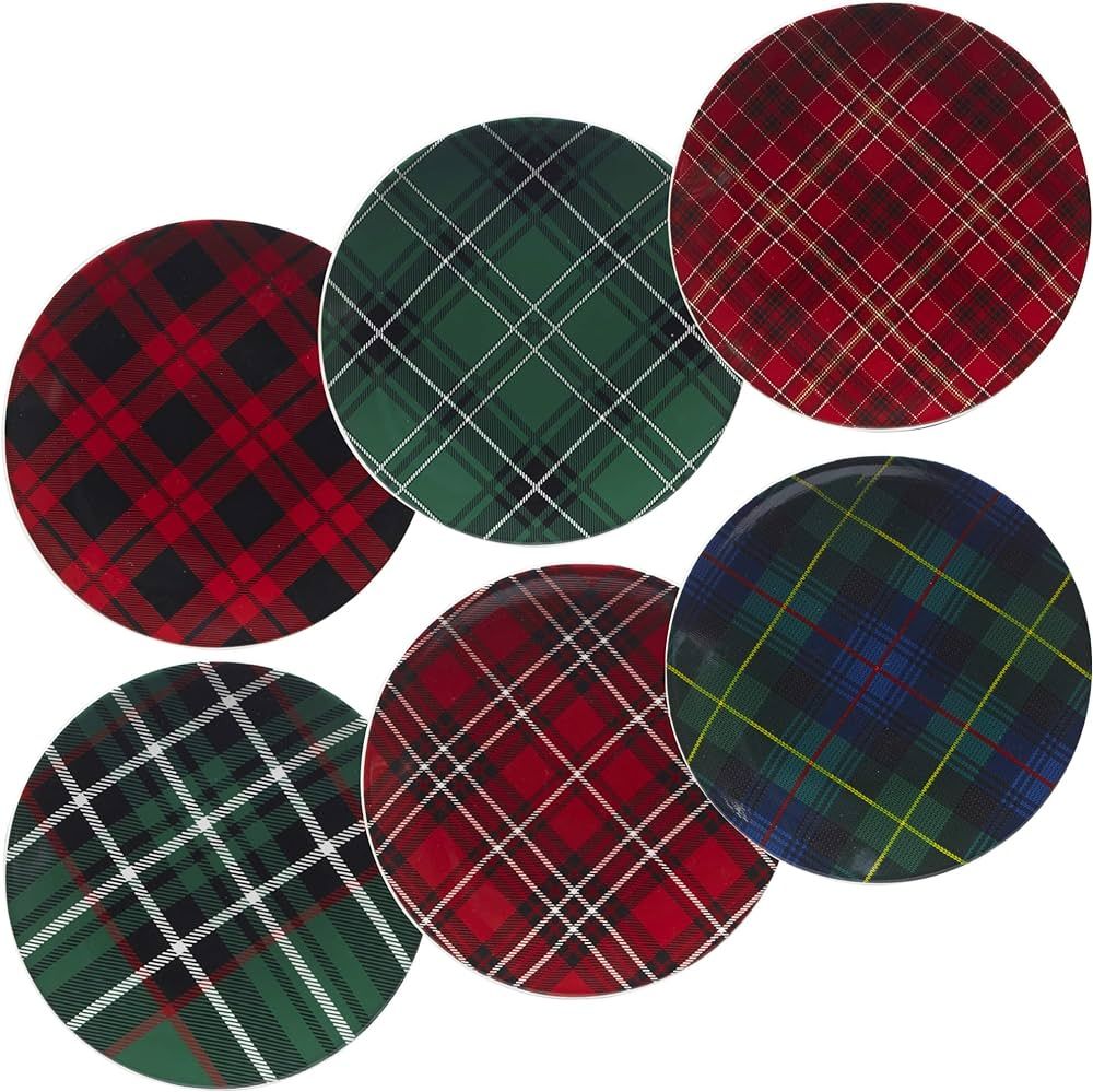 Certified International Christmas Plaid 8.25" Salad/Dessert Plate, Set of 6 Assorted Designs, One... | Amazon (US)