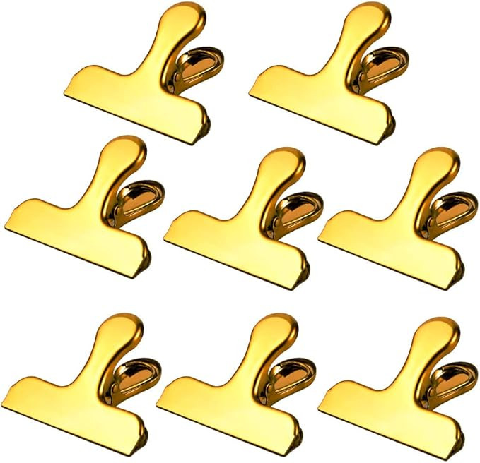 8 Pack Gold Bag Clips, Stainless Steel Chip Clips 3 Inches Heavy Duty Cute Metal Clips for Kitche... | Amazon (US)