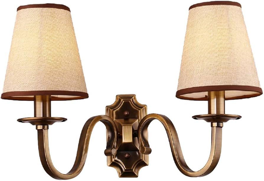 Aiwen 17.71" Vintage Industrial Wall Sconce, 2-Light Brass Wall Lamp with Fabric Shade, E12 Bulb ... | Amazon (US)
