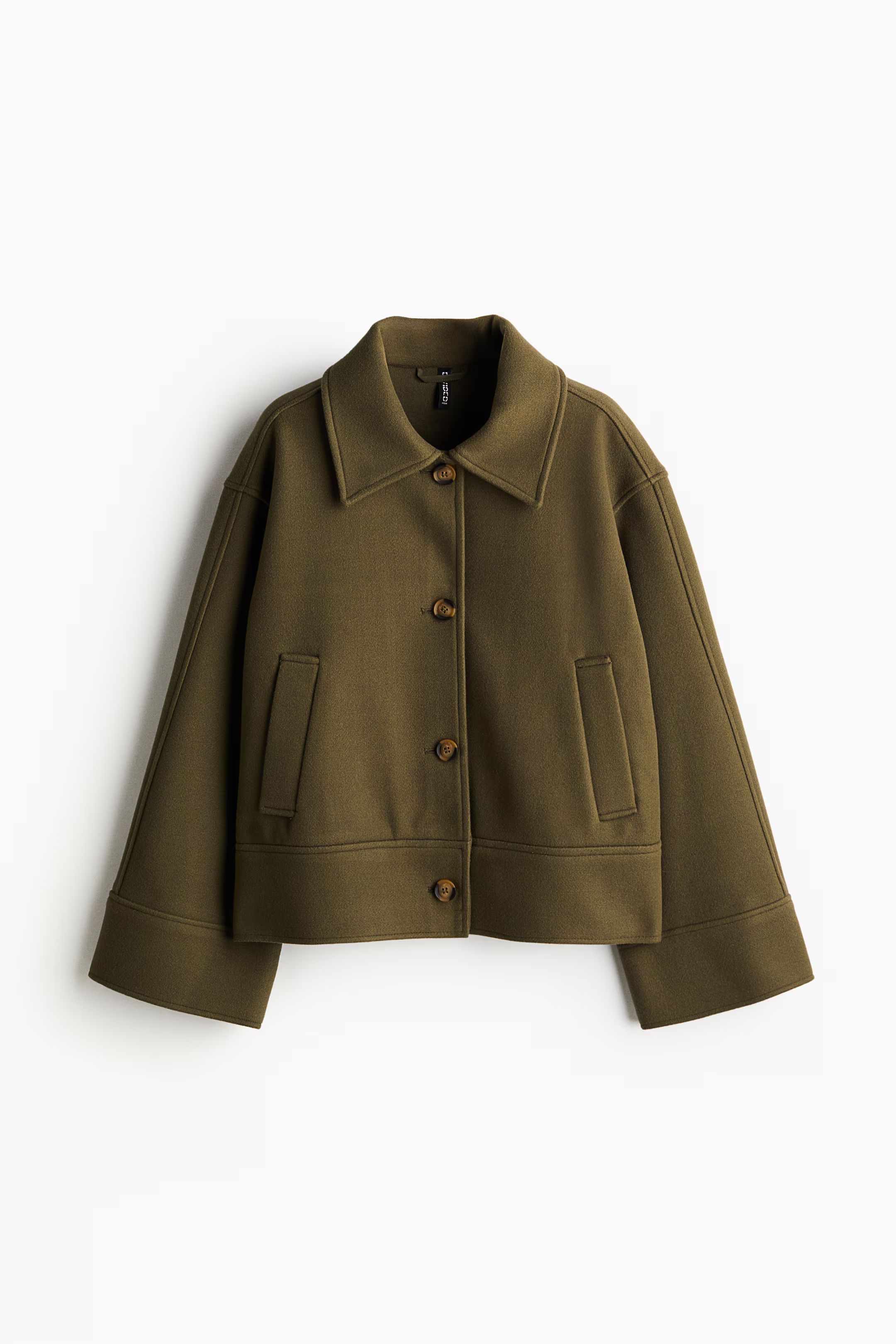 Felted Jacket - Long sleeve - Short - Dark khaki green - Ladies | H&M US | H&M (US + CA)