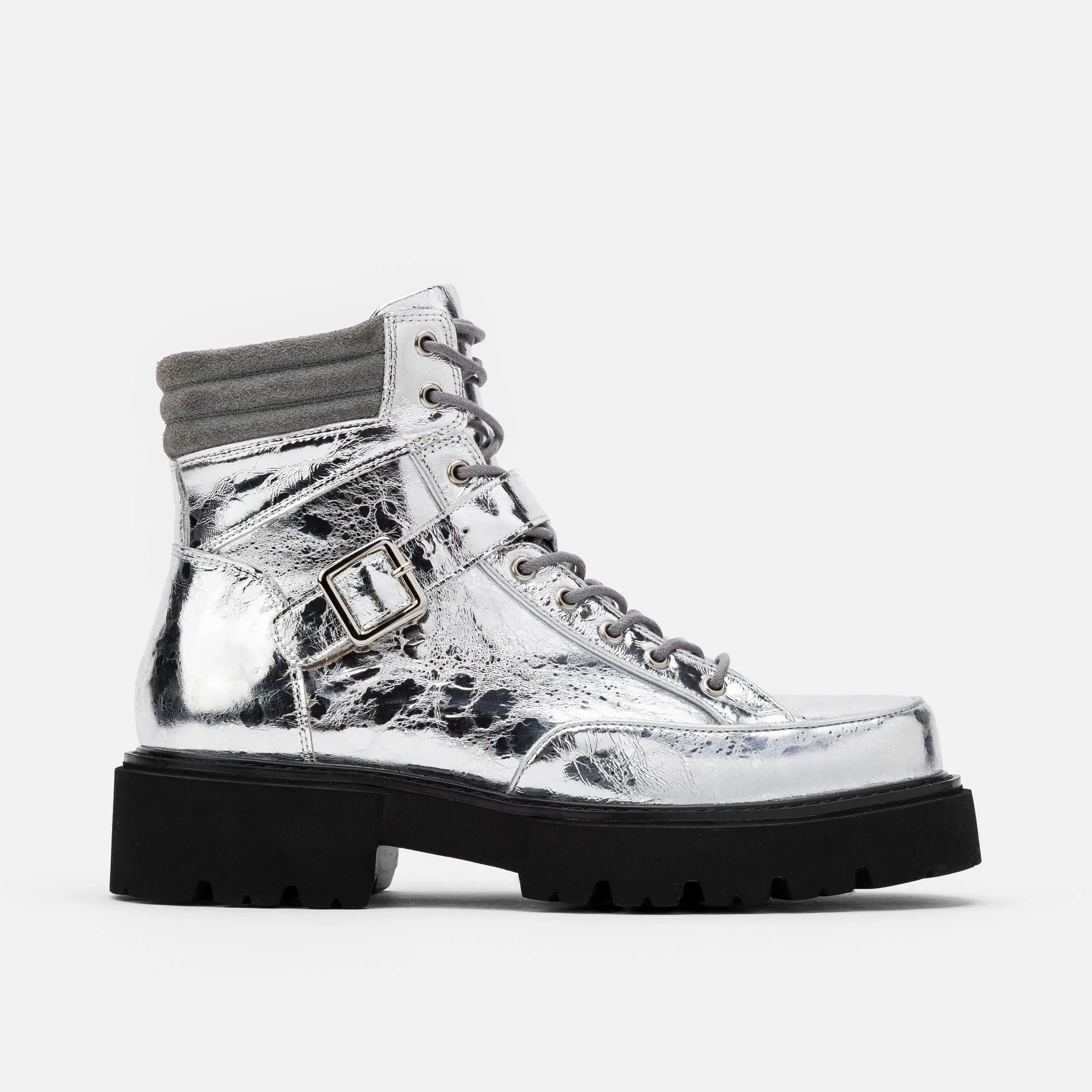 Ms. Atlas Chrome Patent Leather Strap Boots | Marc Nolan