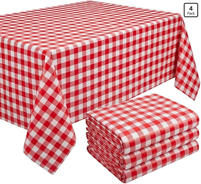 Oojami Pack of 4 Plastic Red and White Checkered Tablecloths - 4 Pack - Picnic Table Covers | Amazon (US)