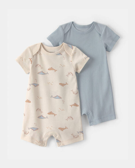 Baby 2-Pack Whale Rompers - Blue/Ivory | Carter's | Carter's Inc