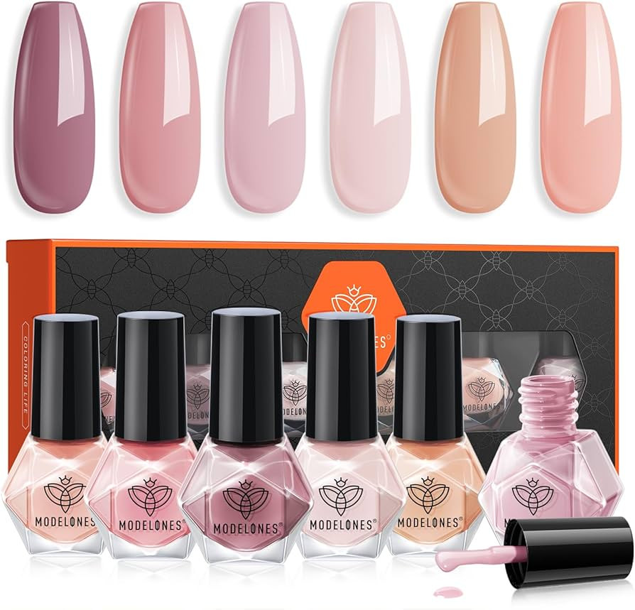 modelones Nail Polish Set 6 Colors Neutral Nude Nail Polish Skin Tones Collection Nude Pink Quick... | Amazon (US)