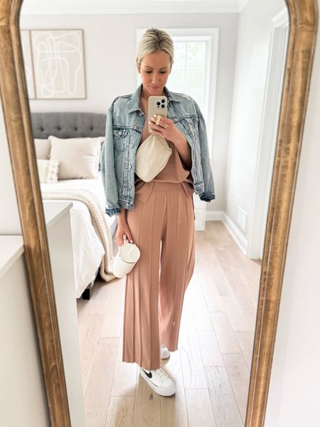 Saturday OOTD! 🚨 my two piece set is 29% off today! It’s cold and rainy here for May 👎🏻 hating the weather, but loving this outfit! Wearing xs in the denim jacket and small in the two piece set! This is a great errands outfit and travel outfit! 

Two piece outfit, jean jacket, sweater set, designer look for less, casual outfit, comfy outfit, mom outfit, casual chic, elevated casual 

#LTKSaleAlert #LTKStyleTip #LTKFindsUnder50