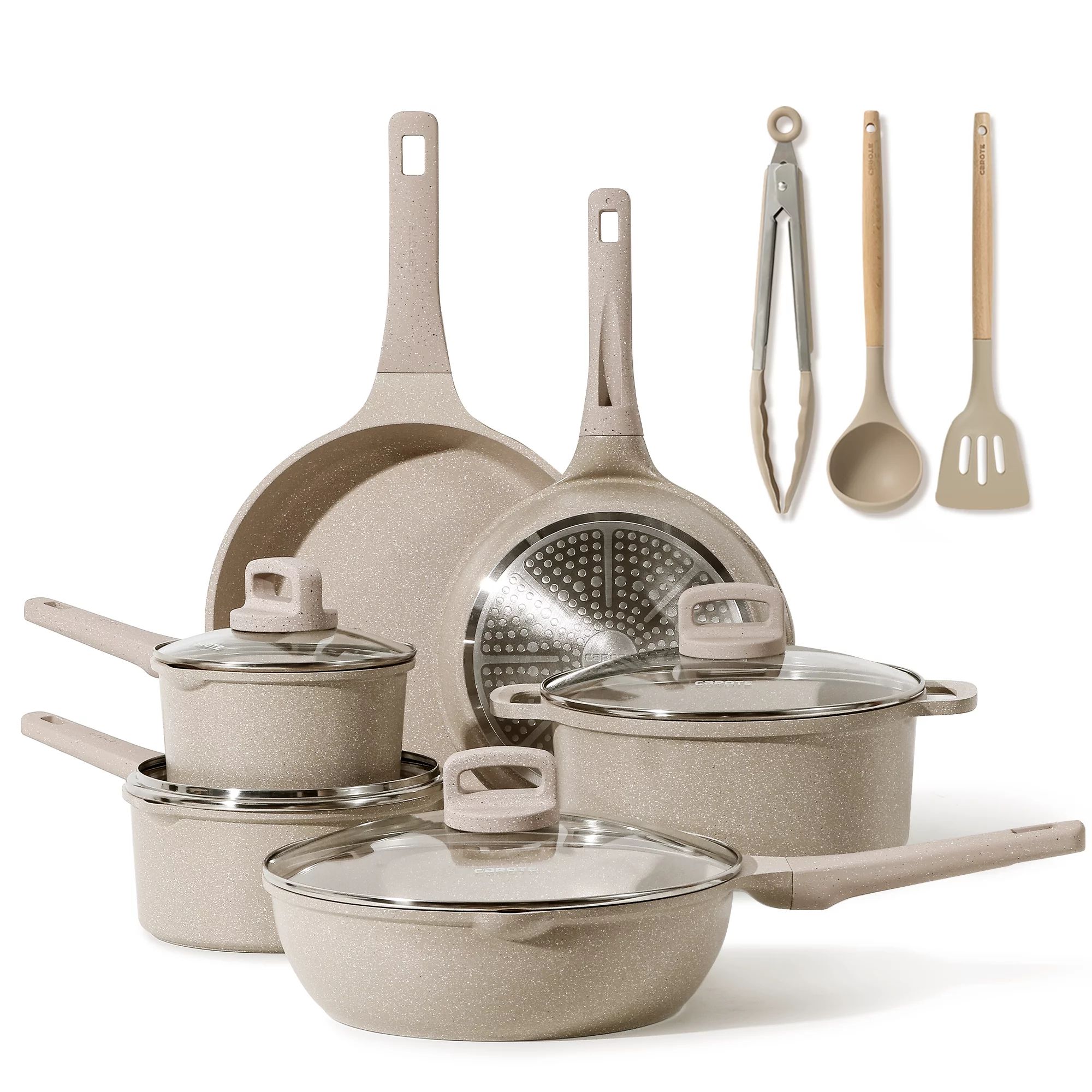 Carote Nonstick Pots and Pans Set, 13 Pcs Induction Kitchen Cookware Sets(Taupe Granite) | Walmart (US)