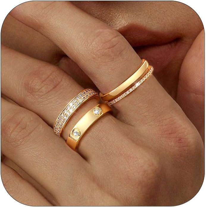 Gold Silver Rings for Women Non Tarnish Stackable Rings Trendy Dainty 18K Gold Plated Stacking Cu... | Amazon (US)