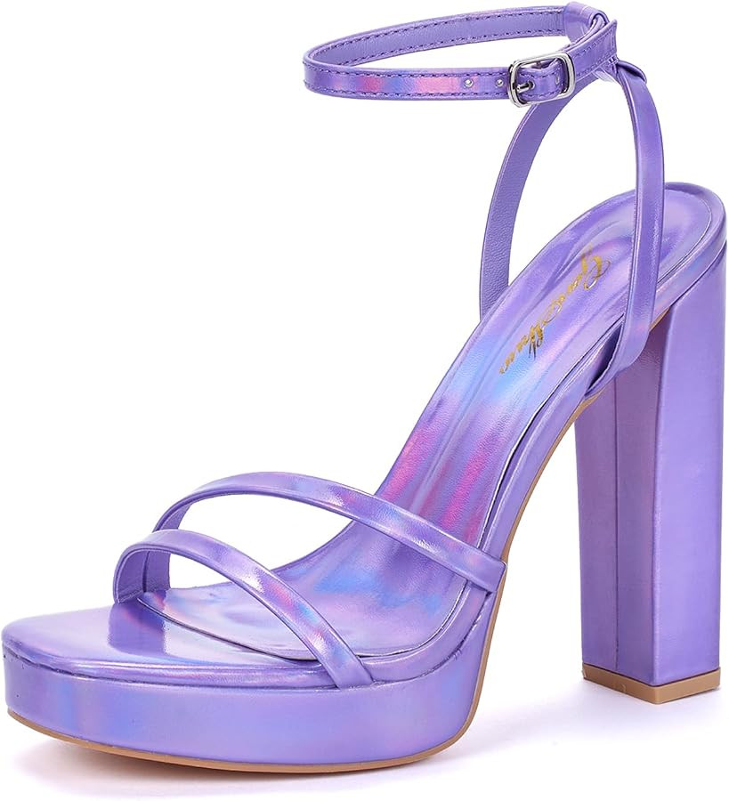 GENSHUO Women's Platform Chunky High Heels Square Toe Ankle Strap Heel Sandals Strappy Wedding Pa... | Amazon (US)