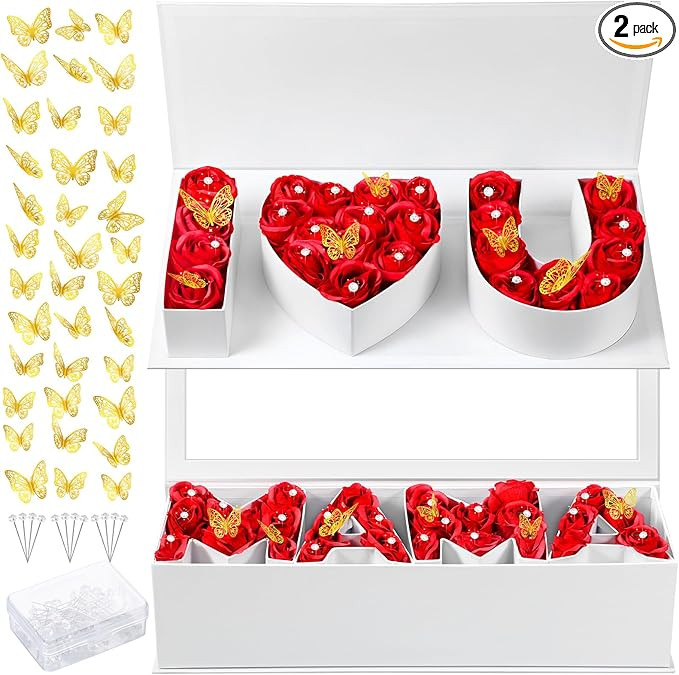 Cholemy 2 Sets I Love You Mama Gift Flower Box with Lids for Arrangements Floral 50 Crystal Bouqu... | Amazon (US)