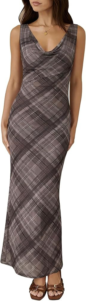 Sarin Mathews Women Wedding Guest Dress Elegant Bodycon Maxi Cocktail Formal Sleeveless Cowl Neck... | Amazon (US)