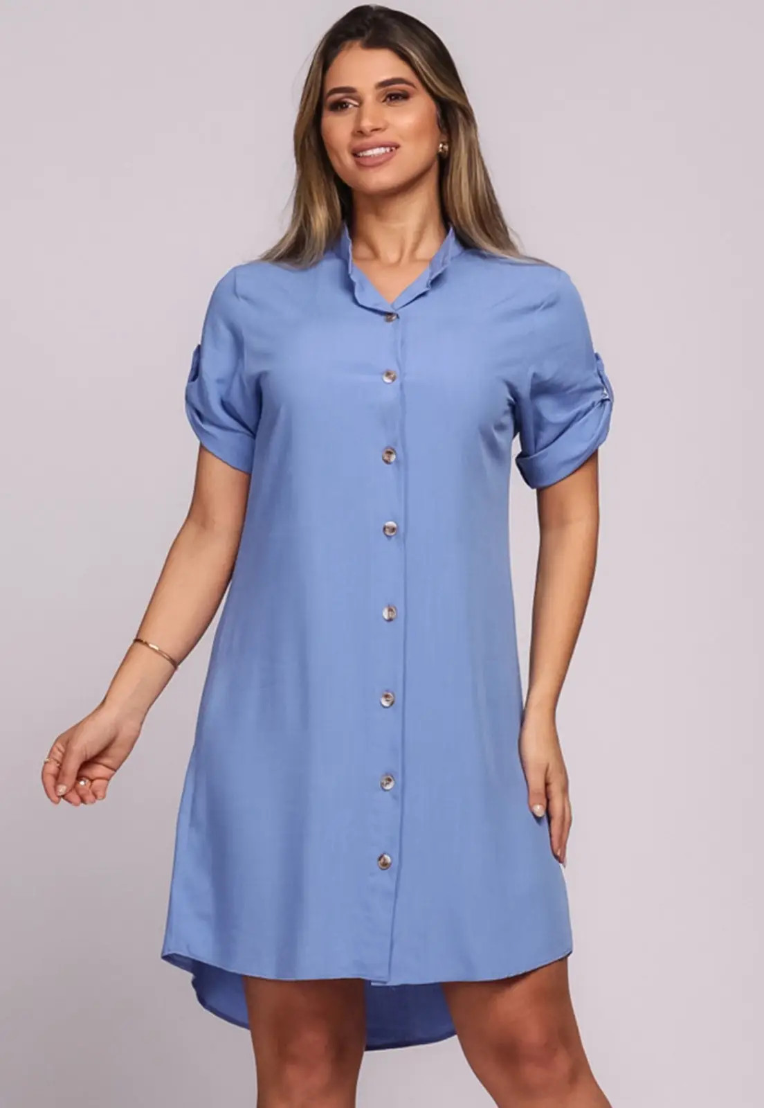 Vestido Chemise Botões M/C B’Bonnie Vitória Azul | Dafiti (BR)
