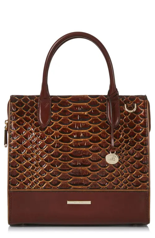 Brahmin Caroline Snake Embossed Leather Satchel in Pecan Bellevue at Nordstrom | Nordstrom