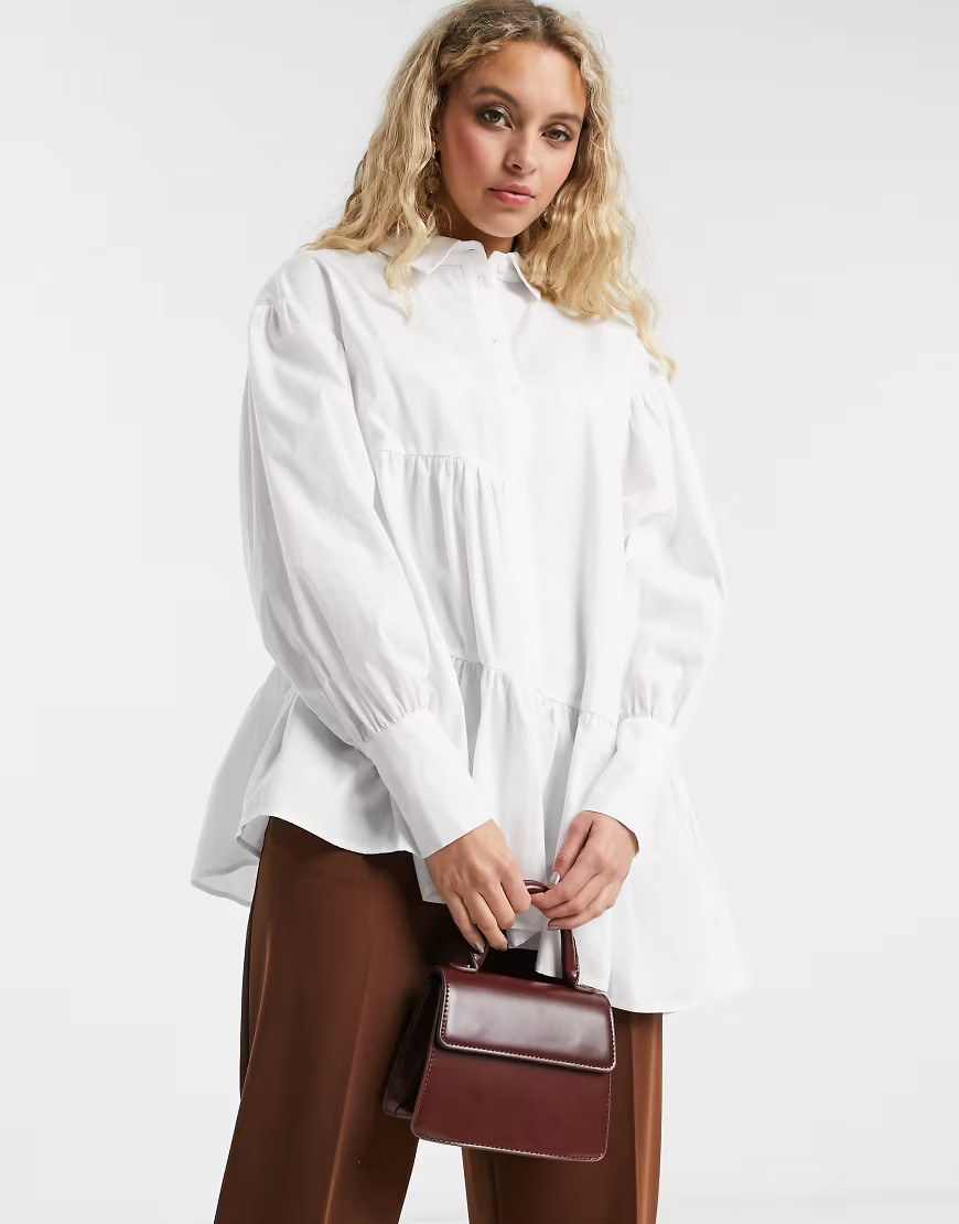 Topshop tiered poplin shirt in white | ASOS (Global)