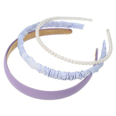 Unique Bargains Women's Solid Fashion Pleated Pearl Headbands Set Purple 3 Pcs | Target