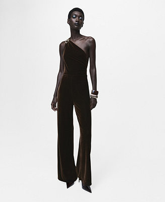 Women's Metallic Detail Velvet Jumpsuit | Macy's