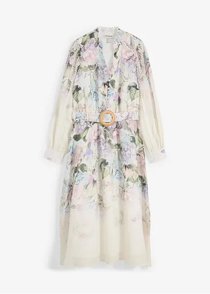 Midikleid aus Ramie (2 tlg.Set mit Gürtel) | Bonprix DE