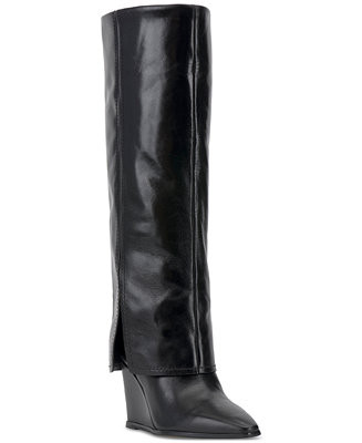 Vince Camuto Women's Tibani Fold-Over Wide-Calf Cuffed Knee-High Wedge Boots - Macy's | Macy's