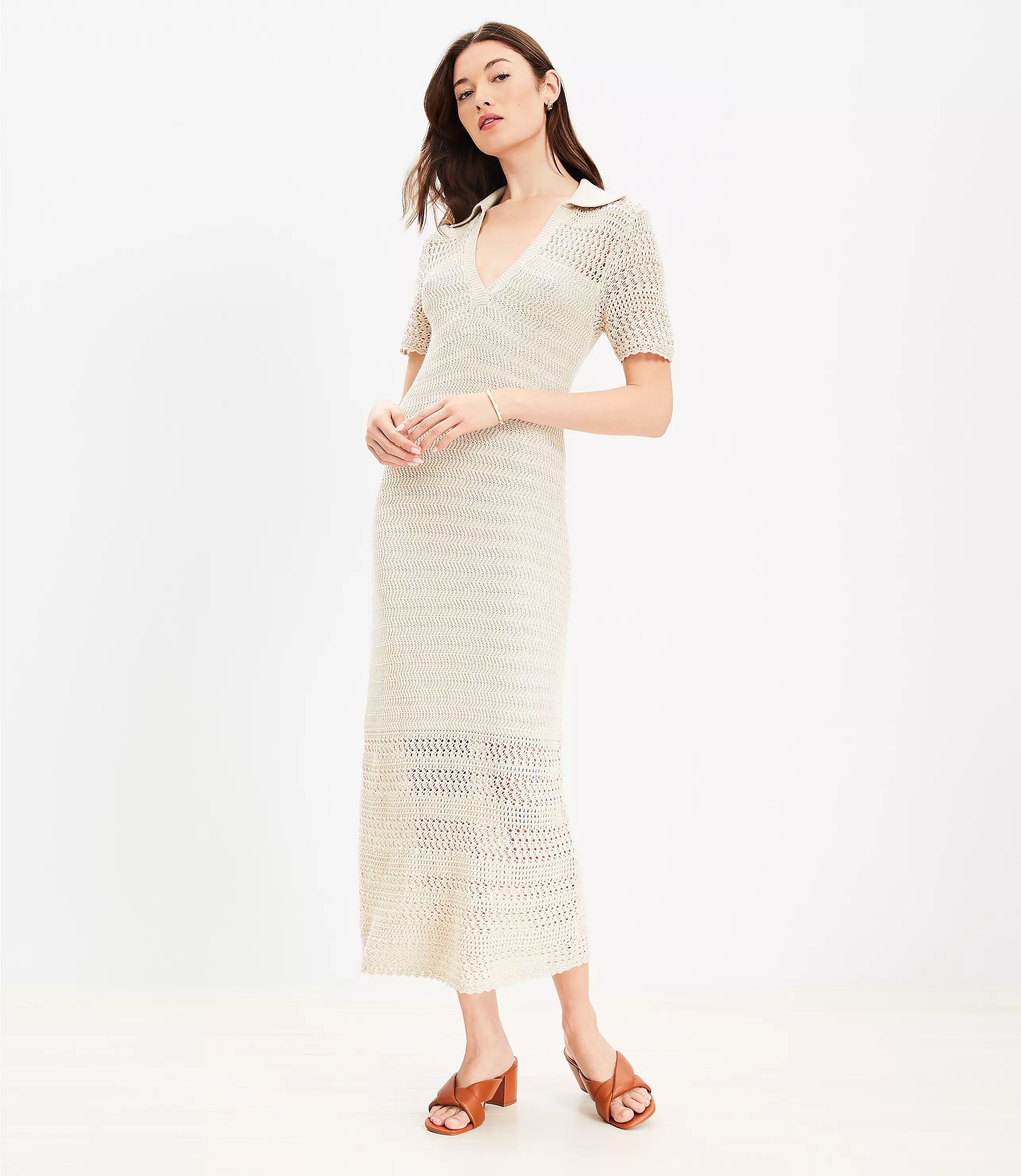 LOFT Beach Crochet Short Sleeve Maxi Dress | LOFT