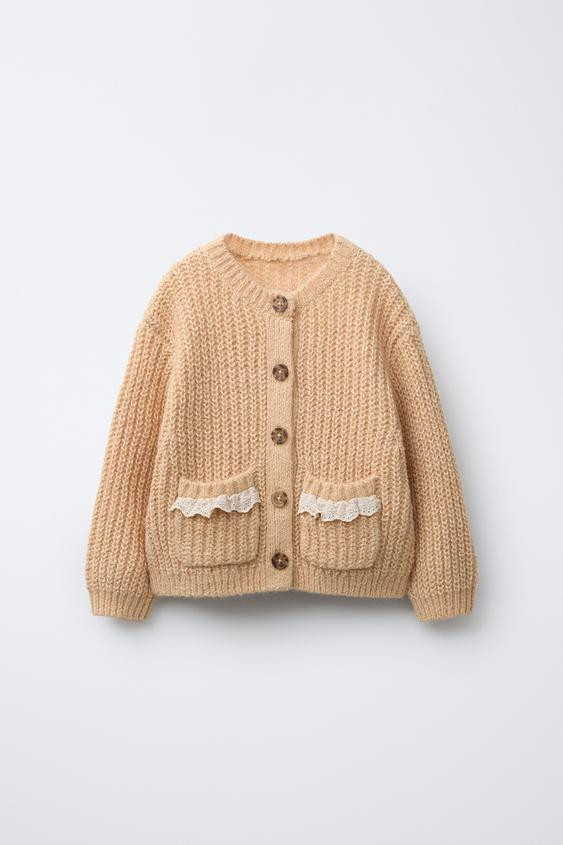 LACE POCKET KNIT CARDIGAN | Zara US