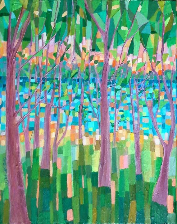 Original large canvas painting, summer, mixed media, abstract, forest, landscape, trees,colourful, g | Etsy (US)